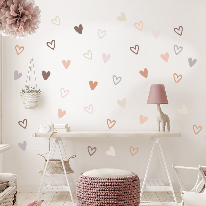 12pcs Heart Shape Trendy Boho Style Wall Stickers for Kids Room Living Room Home Decoration Wall Decal