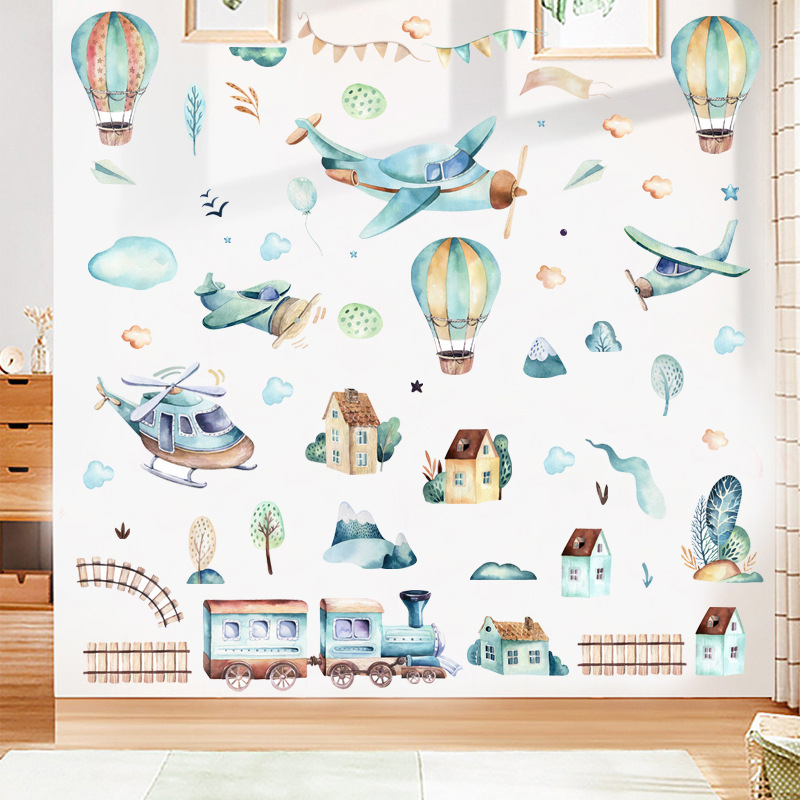 Hot Air Balloon Airplane Train Wall Sticker for Kids Room Nursery Home Decoration Wall Decal