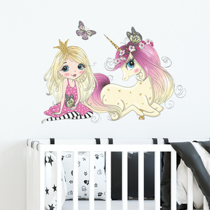 Unicorn Princess Wall Stickers for Kids Room Bedroom Girl Room Decoration Wall Decal