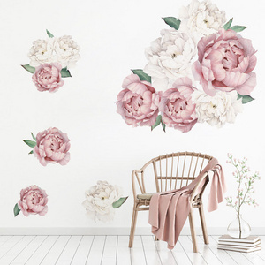 Pink White Peony Flowers Wall Stickers for Kids Room Living Room Bedroom Home Decorative Wall Decal