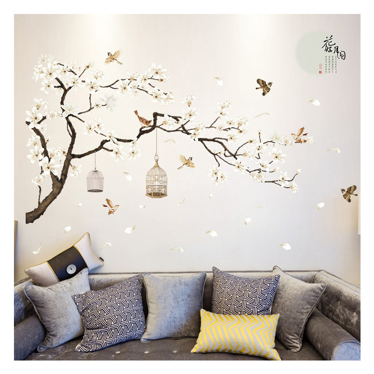 Birds Flower Tree Wall Stickers for Living Room Bedroom Home Decorative Wall Decal