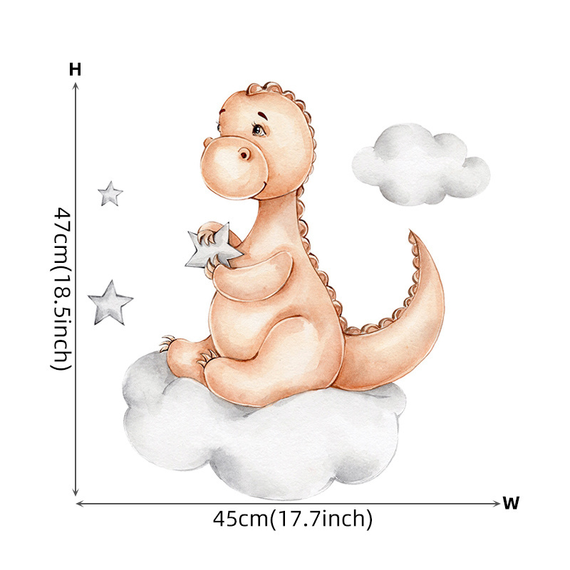 Cartoon Baby Dinosaur Sitting on the Cloud Wall Sticker for Kids Room Nursery Home Decoration Wall Decal