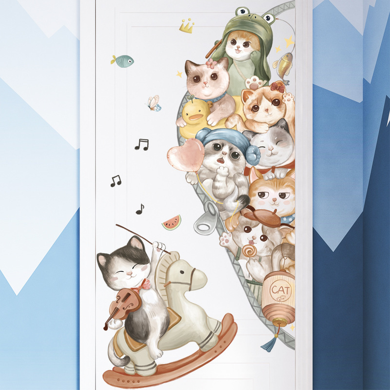 Cartoon Cute Cats Wall Stickers for Kids Room Baby Nursery Home Decoration Wall Decals