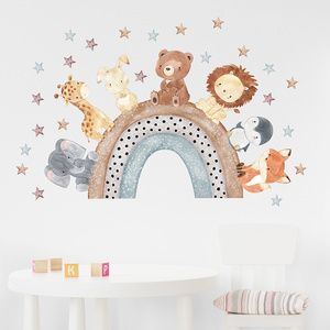 Cartoon Animal Rainbow Wall Stickers For Kids Room Bedroom Nursery Decoration Wall Decal