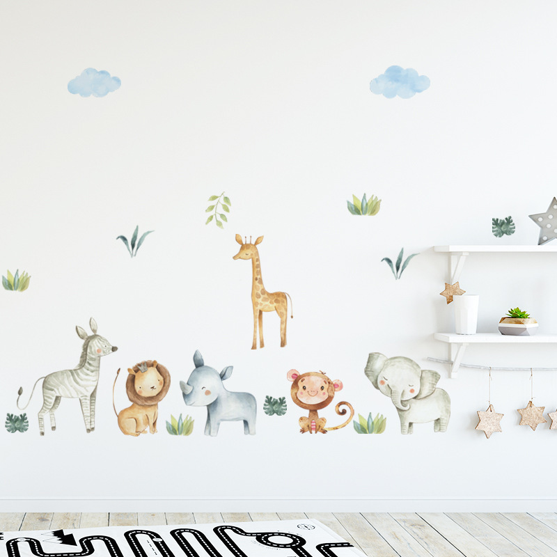 Safari Animals Wall Stickers for Kids Room Bedroom Nursery Home Decorative Wall Decal