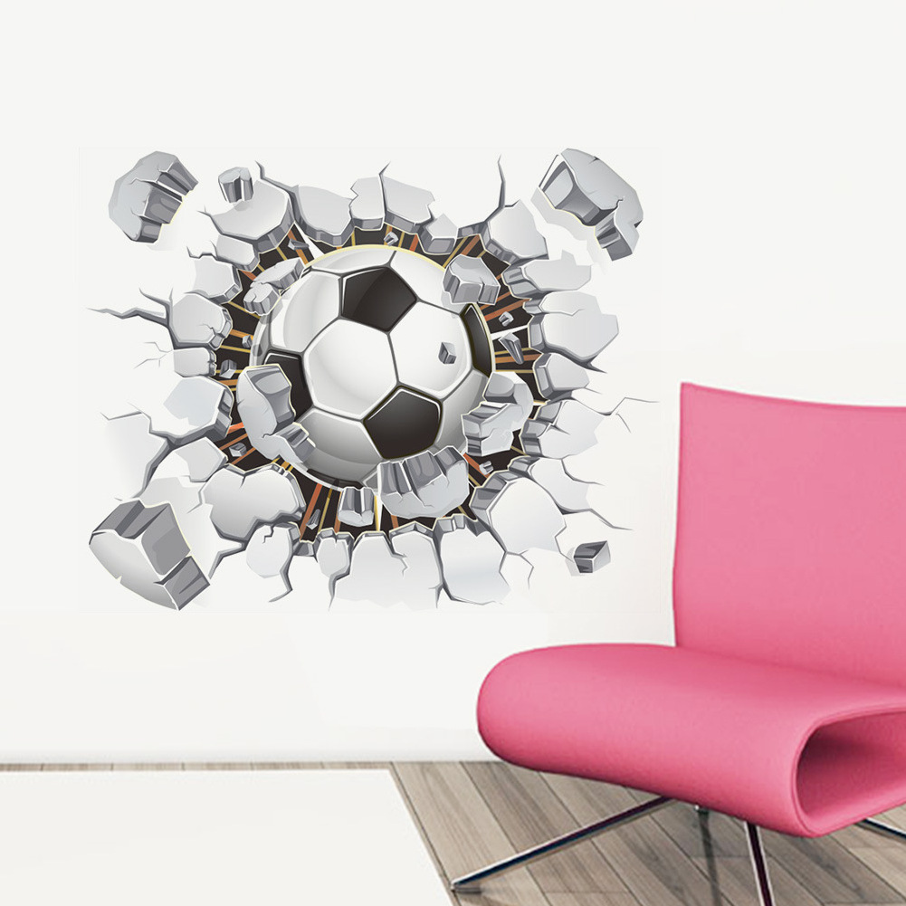 3D Football Broken Wall Wall Sticker for Kids Room LIving Room Bedroom Home Decoration Wall Decal