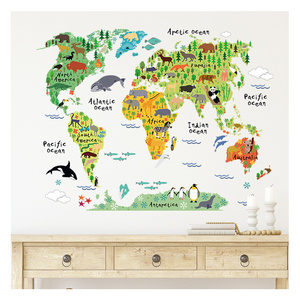 Cartoon Animals World Map Wall Stickers for Kids Room Baby Room Bedroom Nursery Decoration Wall Decal