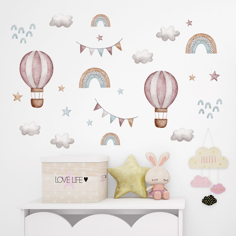 Cartoon Hot Air Balloon Rainbow Wall Stickers For Kids Room Bedroom Nursery Decoration Wall Decal