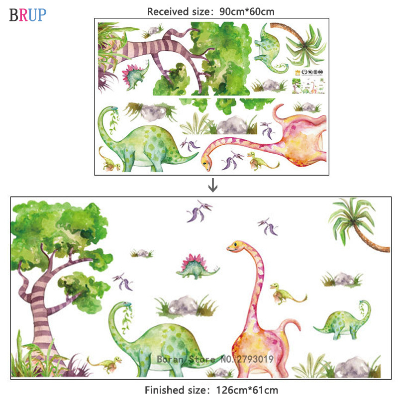 Forest Tree  Dinosaurs Wall Decal for Kids Room Bedroom Decorative Wall Sticker