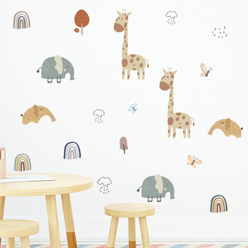 Nordic Style Giraffe Elephant Rainbow Pattern Wall Stickers for Kids Room Nursery Home Decoration Wall Decal