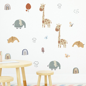 Nordic Style Giraffe Elephant Rainbow Pattern Wall Stickers for Kids Room Nursery Home Decoration Wall Decal