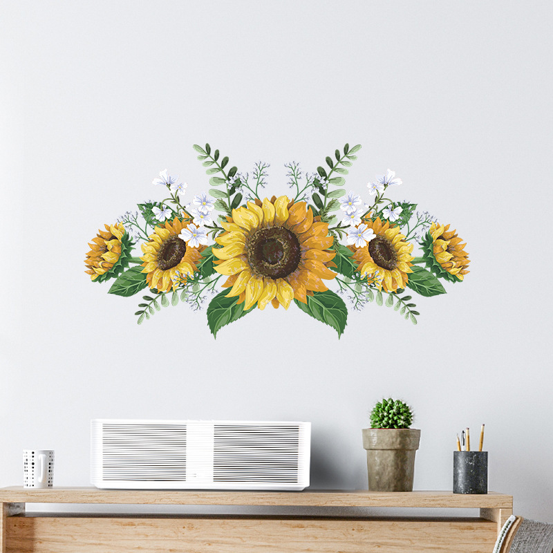 Watercolor Sunflower Birds Butterfly Plants Wall Stickers for Refrigerator Furniture Kitchen Toilet Decorative Wall Decals Pvc