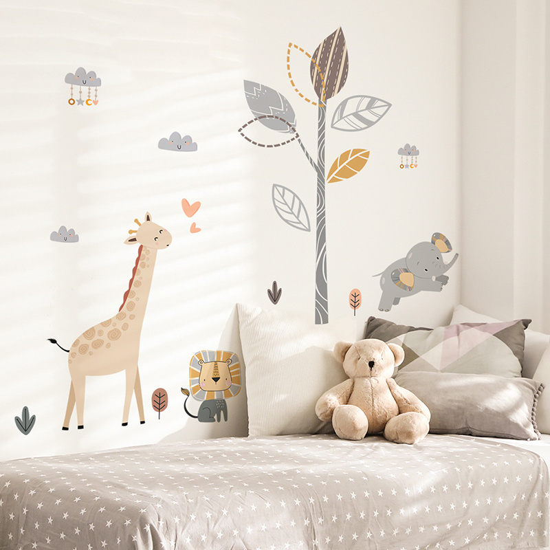 Animals Tree Cloud Wall Stickers for Kids Baby Room Nursery Bedroom Decorative Wall Decals