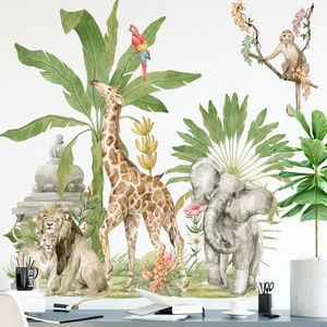 Africa Animals Giraffe Elephant Lion Tropical Plants Wall Stickers for Living Room Kids Room Home Decorative Wall Decal