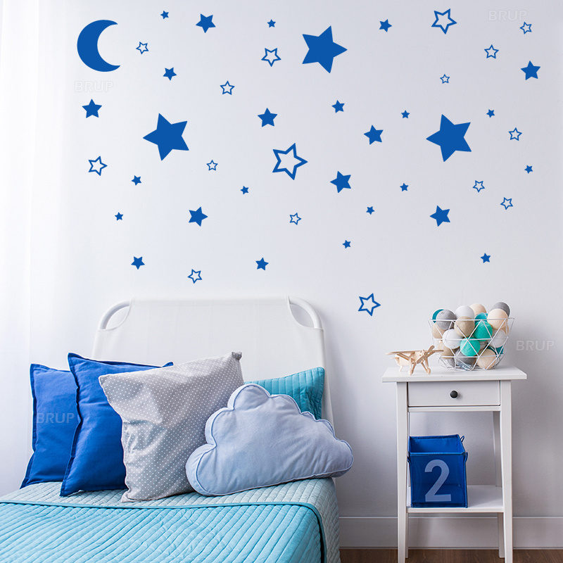 45pcs/set Mix Moon and Stars Vinyl Wall Stickers for Kids Room Bedroom Wall Decals Hallow PVC Stickers Baby Nursery Home Decor