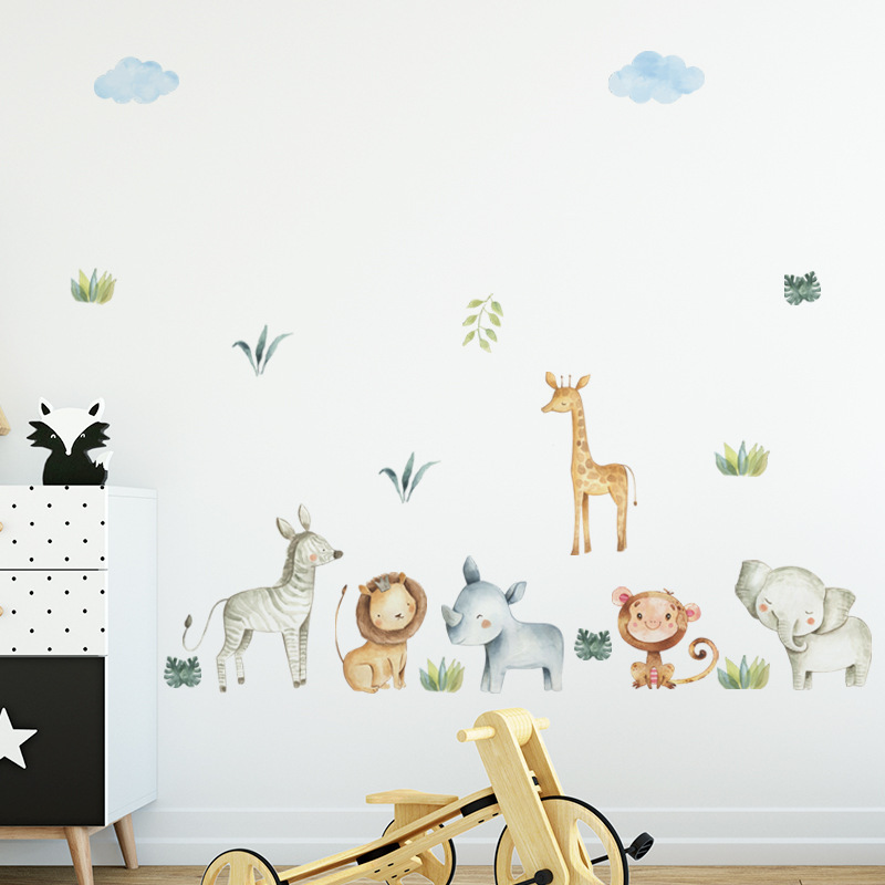 Safari Animals Wall Stickers for Kids Room Bedroom Nursery Home Decorative Wall Decal