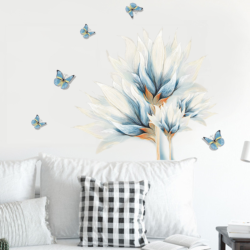 Blue Flowers Wall Stickers for Kids Room Living Room Bedroom Home Decoration Wall Decal