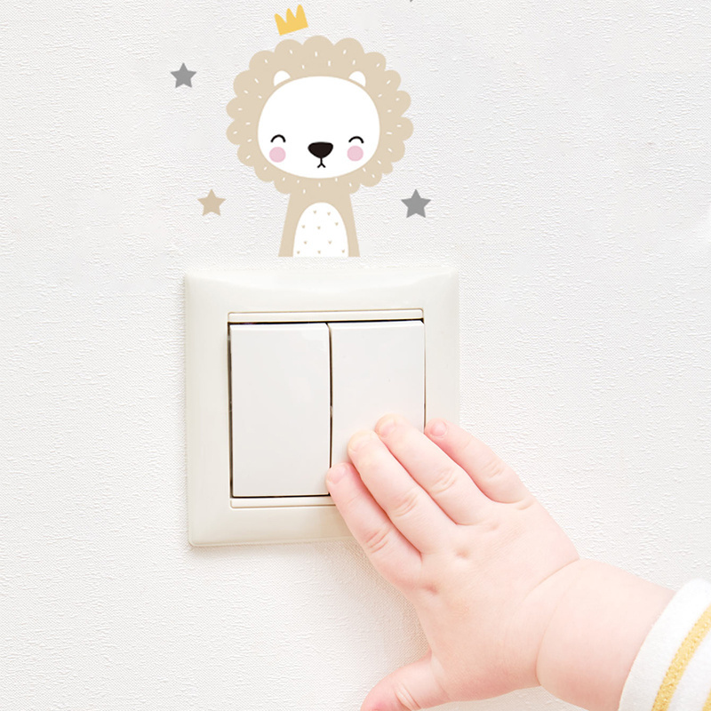 6PCS Boho Color Cute Smile Cartoon Animals Switch Wall Stickers for Kids Room Baby Nursery Stars Decoration Wall Decal