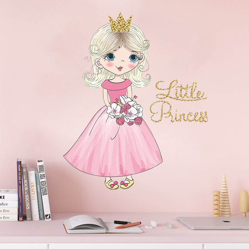 Cartoon Pink Dress Little Princess Wall Stickers for Girl Room Bedroom Kindergarten Decoration Wall Decal