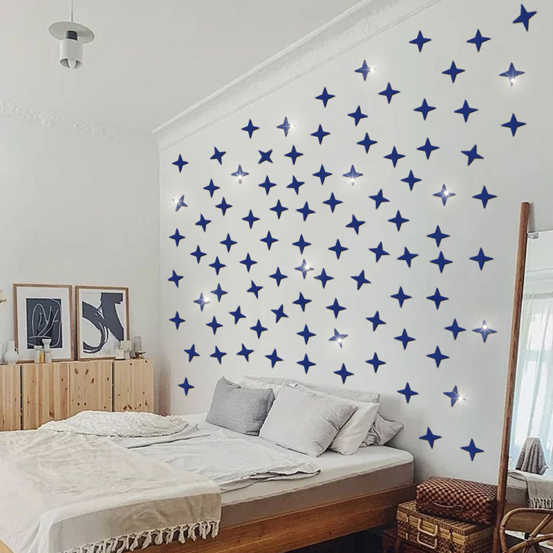 3D Four-Corner Star Acrylic Mirror Wall Stickers for Bedroom Living Room Home Decorative Wall Decal