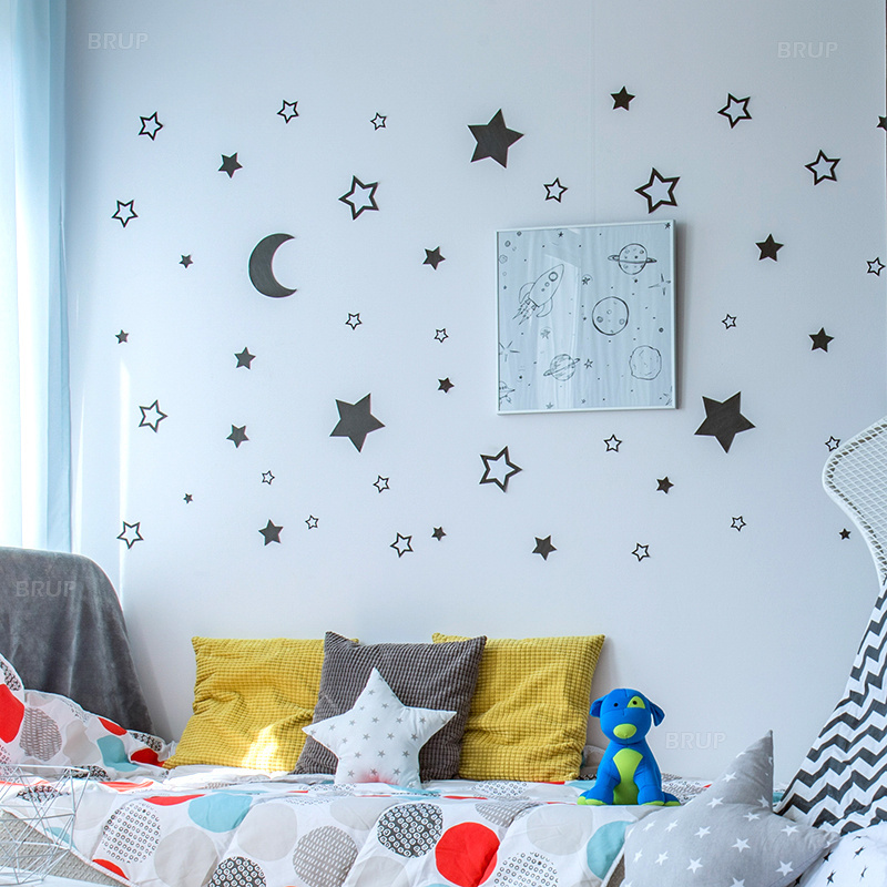 45pcs/set Mix Moon and Stars Vinyl Wall Stickers for Kids Room Bedroom Wall Decals Hallow PVC Stickers Baby Nursery Home Decor