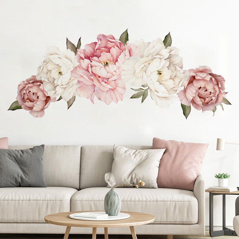 Pink Peony Flowers Wall Stickers for Living Room Bedroom Home Decoration Wall Decal