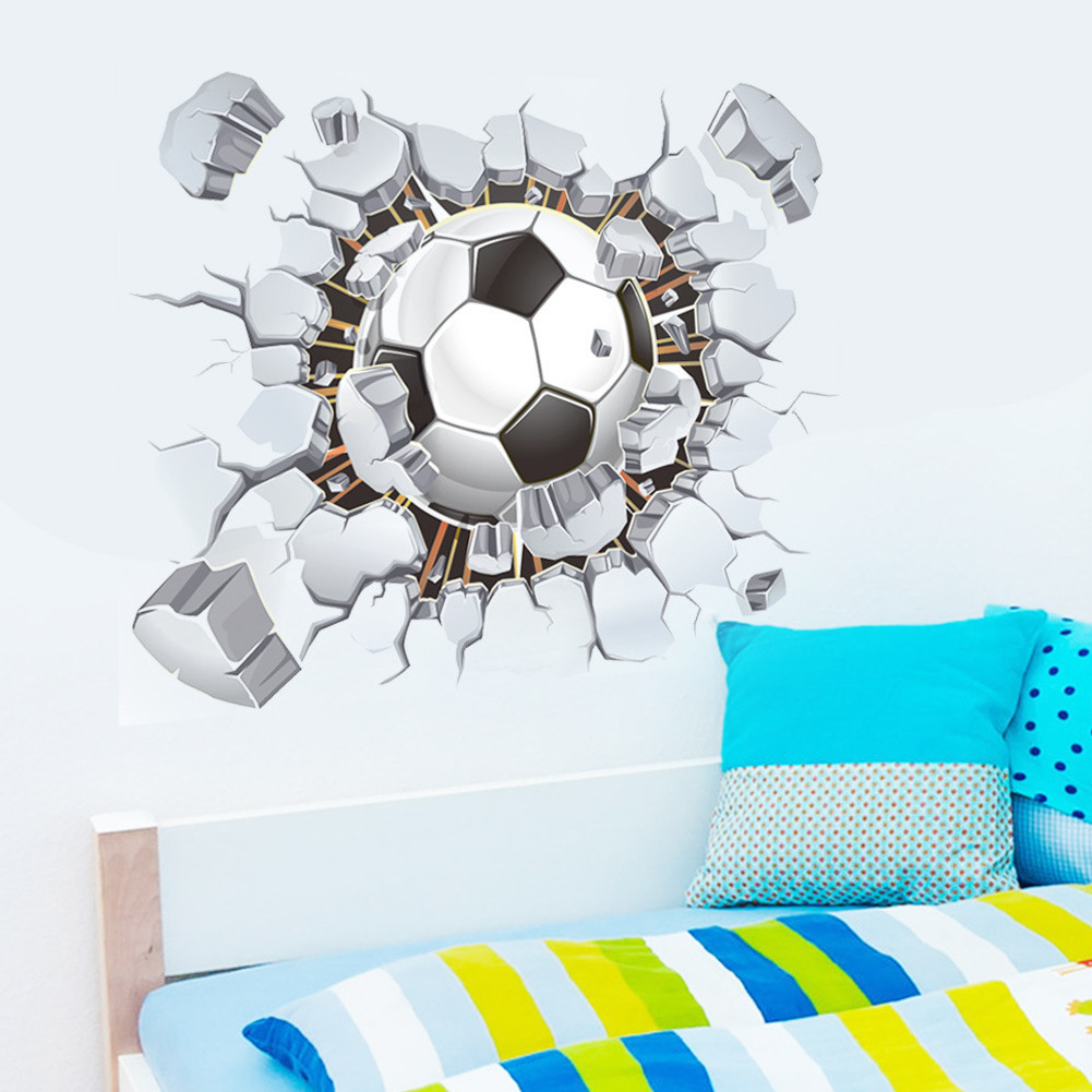 3D Football Broken Wall Wall Sticker for Kids Room LIving Room Bedroom Home Decoration Wall Decal