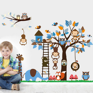 Color Owl Monkey Squirrel Animal Tree Wall Stickers for Kids Room Living Room Nursery Decoration Wall Decal