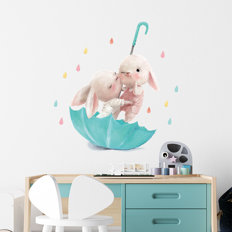 High-Quality Sky Blue lovely Rabbit Wallpaper Naughty Bunny Wall Decal Baby Kids Boys Room Decorative Wall Sticker Supplier