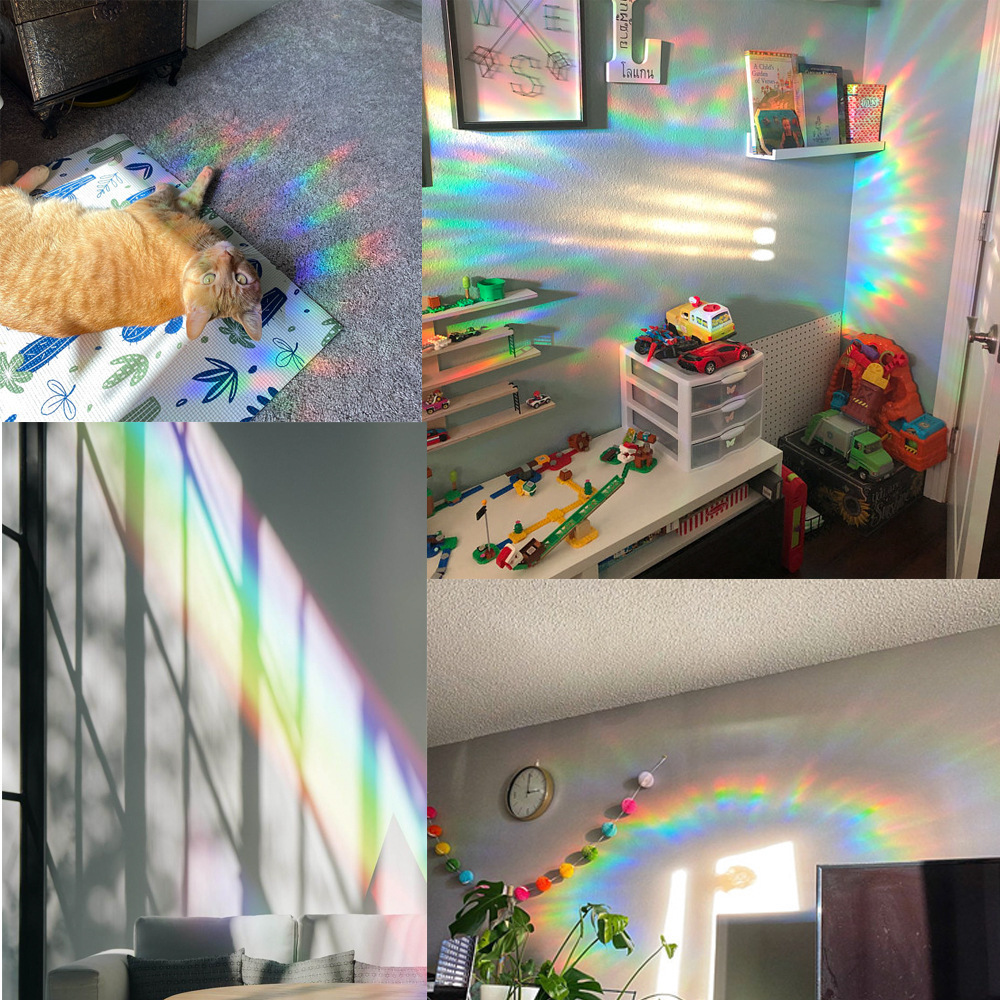 Sun Catcher PVC Electrostatic Glass Stickers for Window Light up Stickers Rainbow Prisms Sticker