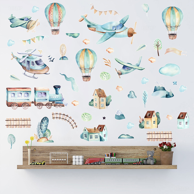 Hot Air Balloon Airplane Train Wall Sticker for Kids Room Nursery Home Decoration Wall Decal