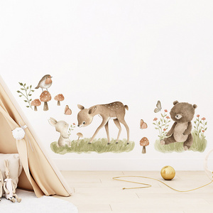 Cartoon Cute Rabbit Deer Grizzly Bear Wall Stickers for Kids Room Bedroom Kindergarten Decoration Wall Decal