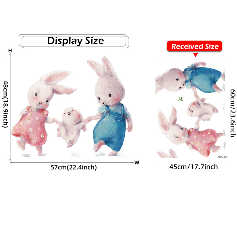 New Style Bunny Happy Family Wall Stickers for Kids Room Baby Nursery Room Wall Decals Home Decor Removable Decor Living Room