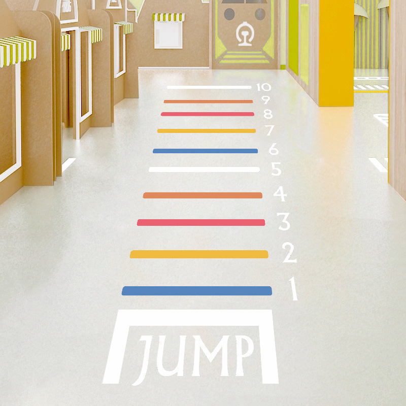 Rainbow Color Jump Game Arabic Numerals Hopscotch Floor Stickers Play Room Wall Stickers Floor Decals for Kids Children Decor