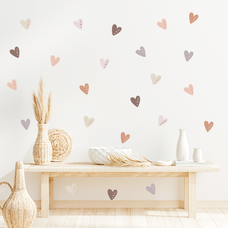 12pcs Heart Shape Trendy Boho Style Wall Stickers for Kids Room Living Room Home Decoration Wall Decal