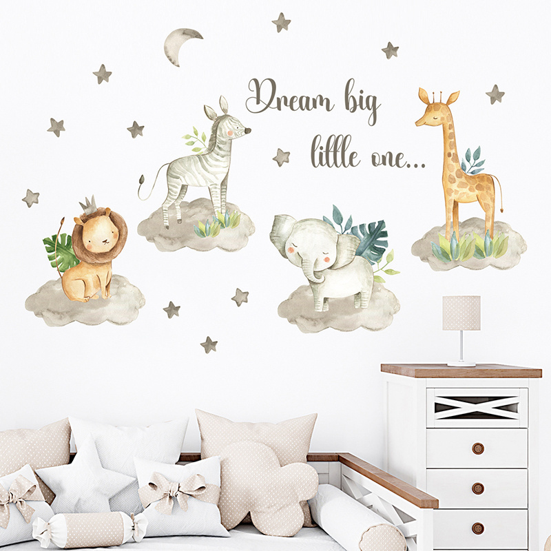 Cartoon Animals Star Moon Wall Stickers For Kids Room Bedroom Nursery Decoration Wall Decal