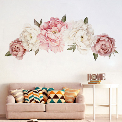 Pink Peony Flowers Wall Stickers for Living Room Bedroom Home Decoration Wall Decal