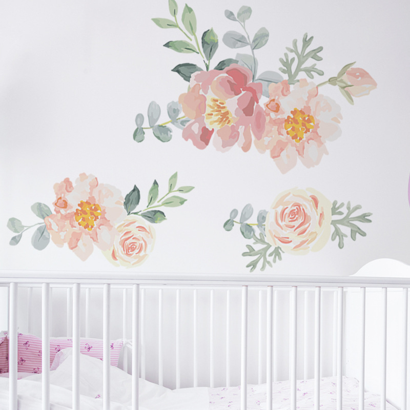 Peony Rose Green Leaves Wall Stickers for Living Room Bedroom Nuresery Home Decoration Wall Decal