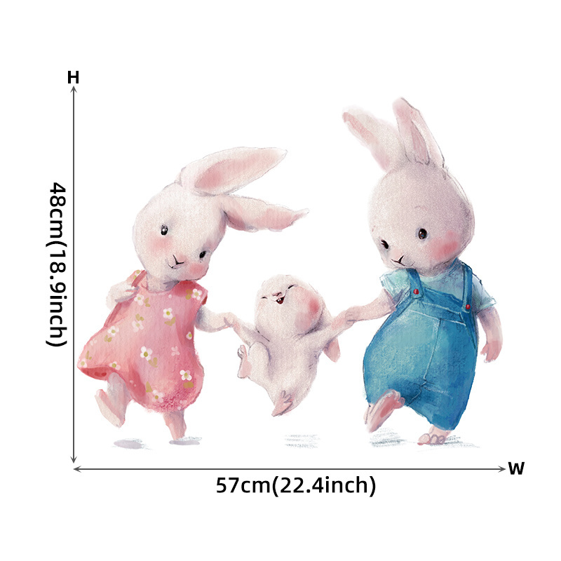 New Style Bunny Happy Family Wall Stickers for Kids Room Baby Nursery Room Wall Decals Home Decor Removable Decor Living Room