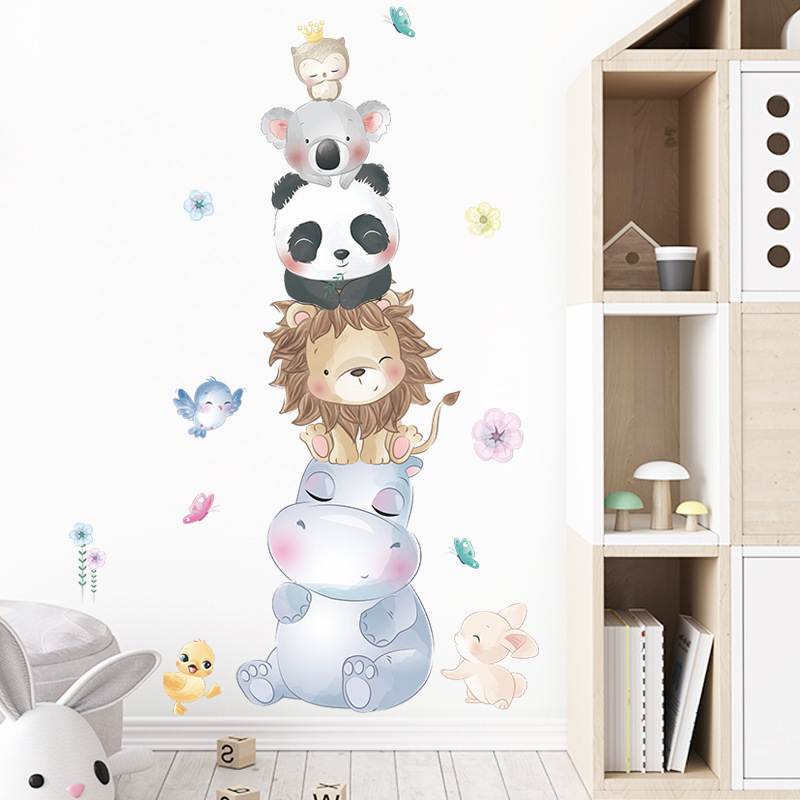 Cartoon Animal Pyramid Wall Stickers for Kids Room Bedroom Nursery Decoration Wall Decal