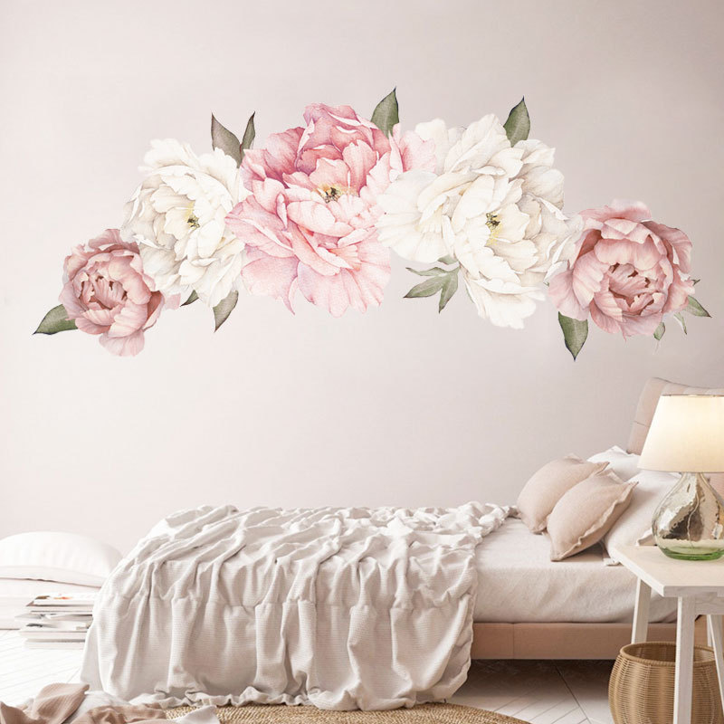 Pink Peony Flowers Wall Stickers for Living Room Bedroom Home Decoration Wall Decal