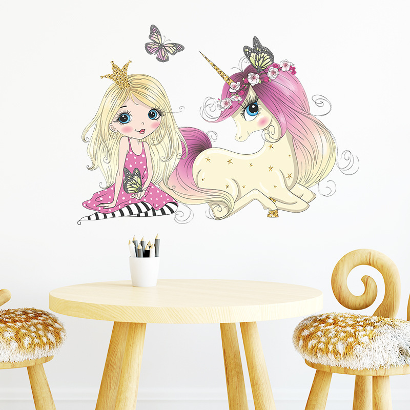 Unicorn Princess Wall Stickers for Kids Room Bedroom Girl Room Decoration Wall Decal