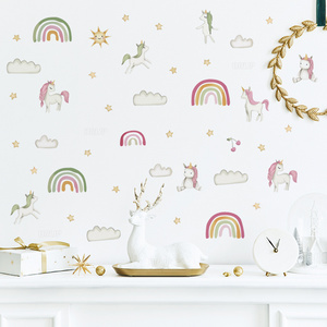 Watercolor Simple Pattern Rainbows and Unicorns Clouds Stars Wall Stickers Kids Room Home Decoration Wall Decals