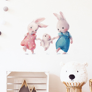 New Style Bunny Happy Family Wall Stickers for Kids Room Baby Nursery Room Wall Decals Home Decor Removable Decor Living Room