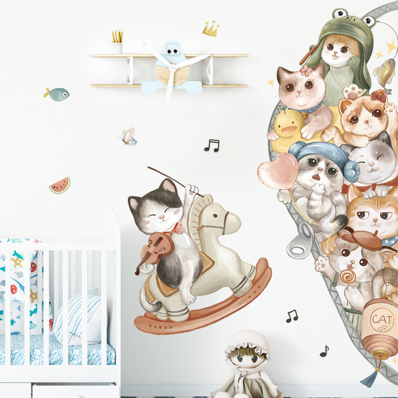 Cartoon Cute Cats Wall Stickers for Kids Room Baby Nursery Home Decoration Wall Decals