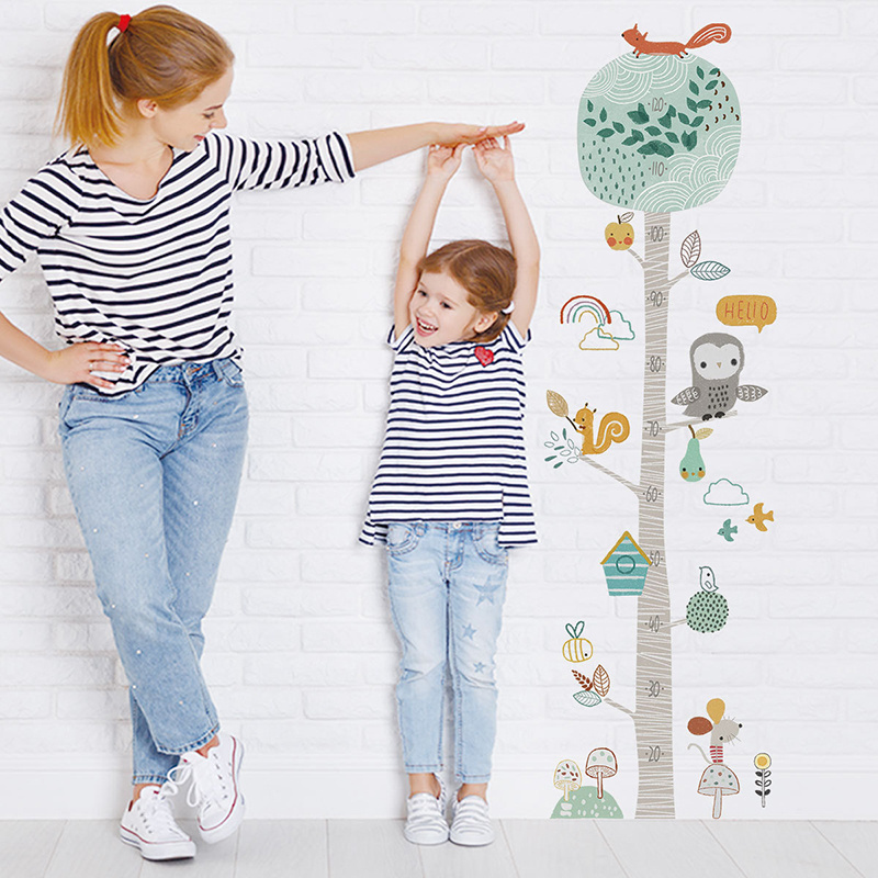 Cartoon Height Ruler Wall Stickers Animal Tree for Kids Room Bedroom Nursery Home Decoration Wall Decal