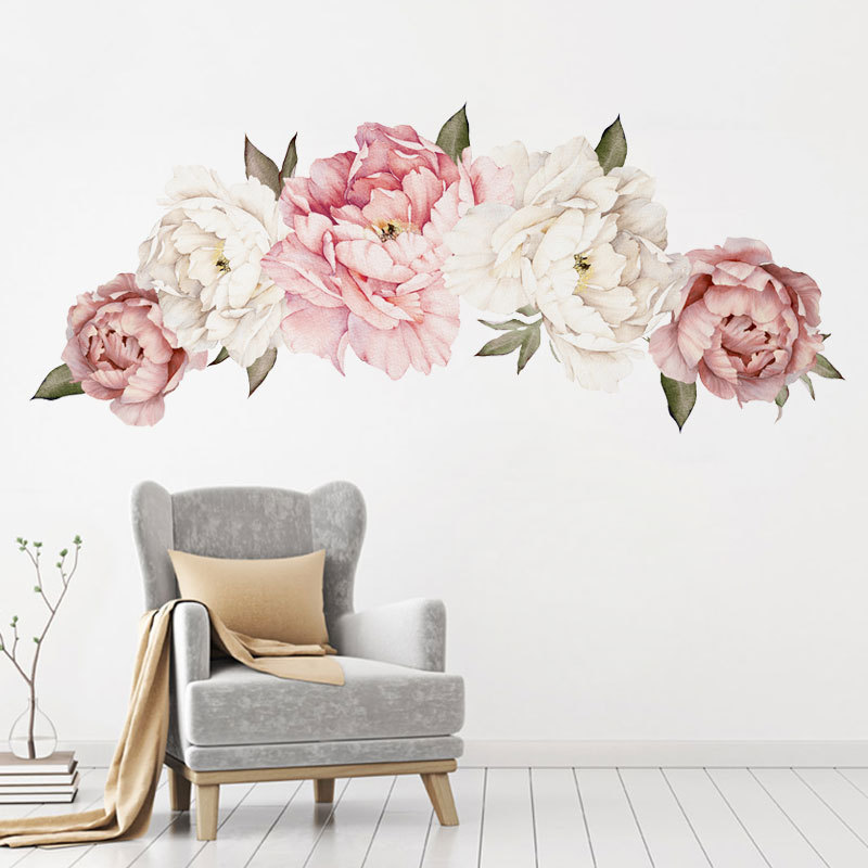 Pink Peony Flowers Wall Stickers for Living Room Bedroom Home Decoration Wall Decal