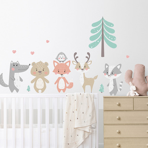 Cartoon Forest Animals Trees Bear Deer Fox Wall Stickers for Kids Room Baby Room Nursery Decoration Wall Decal