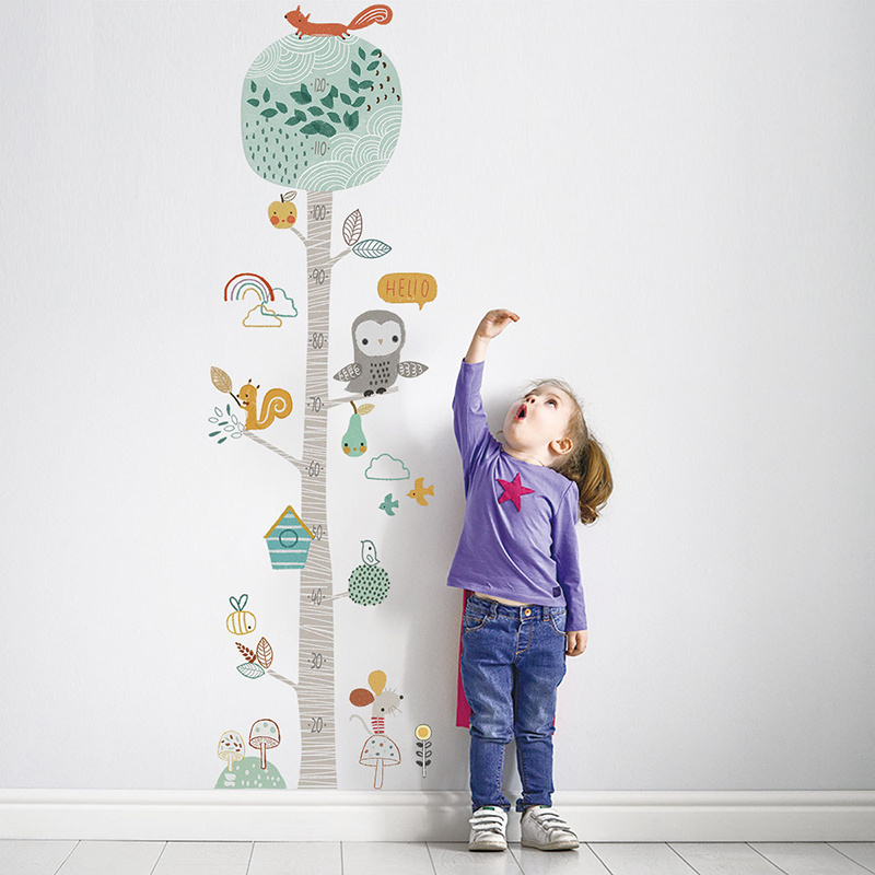 Cartoon Height Ruler Wall Stickers Animal Tree for Kids Room Bedroom Nursery Home Decoration Wall Decal