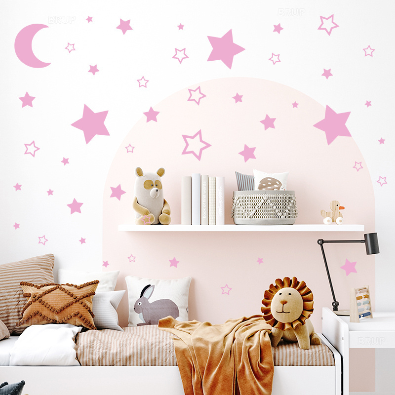 45pcs/set Mix Moon and Stars Vinyl Wall Stickers for Kids Room Bedroom Wall Decals Hallow PVC Stickers Baby Nursery Home Decor